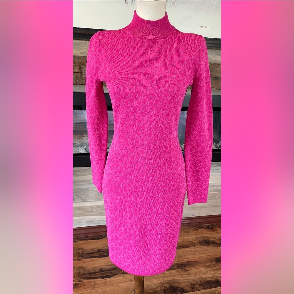 Michael Kors Mega Dot Mock Neck wildberry jumper dress. Size M. NWT